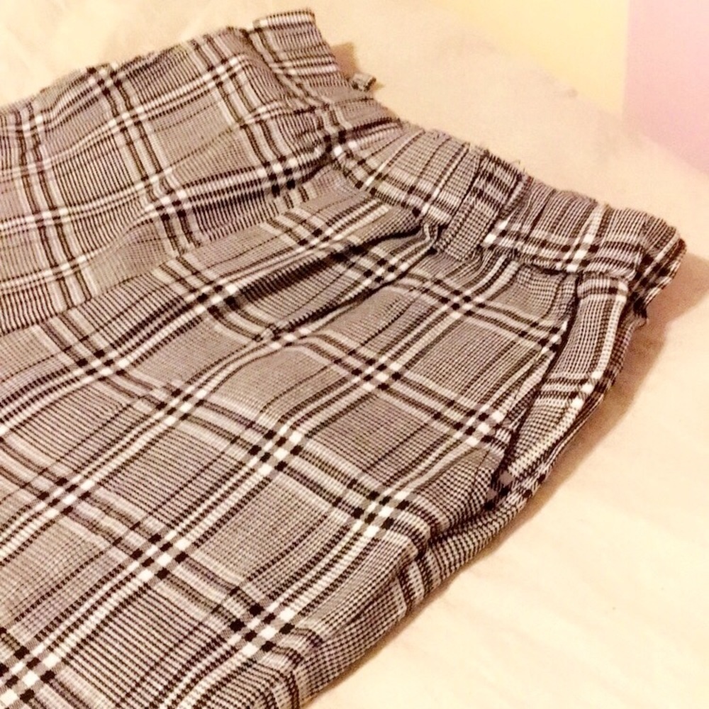 Elastic Waist Plaid Pants